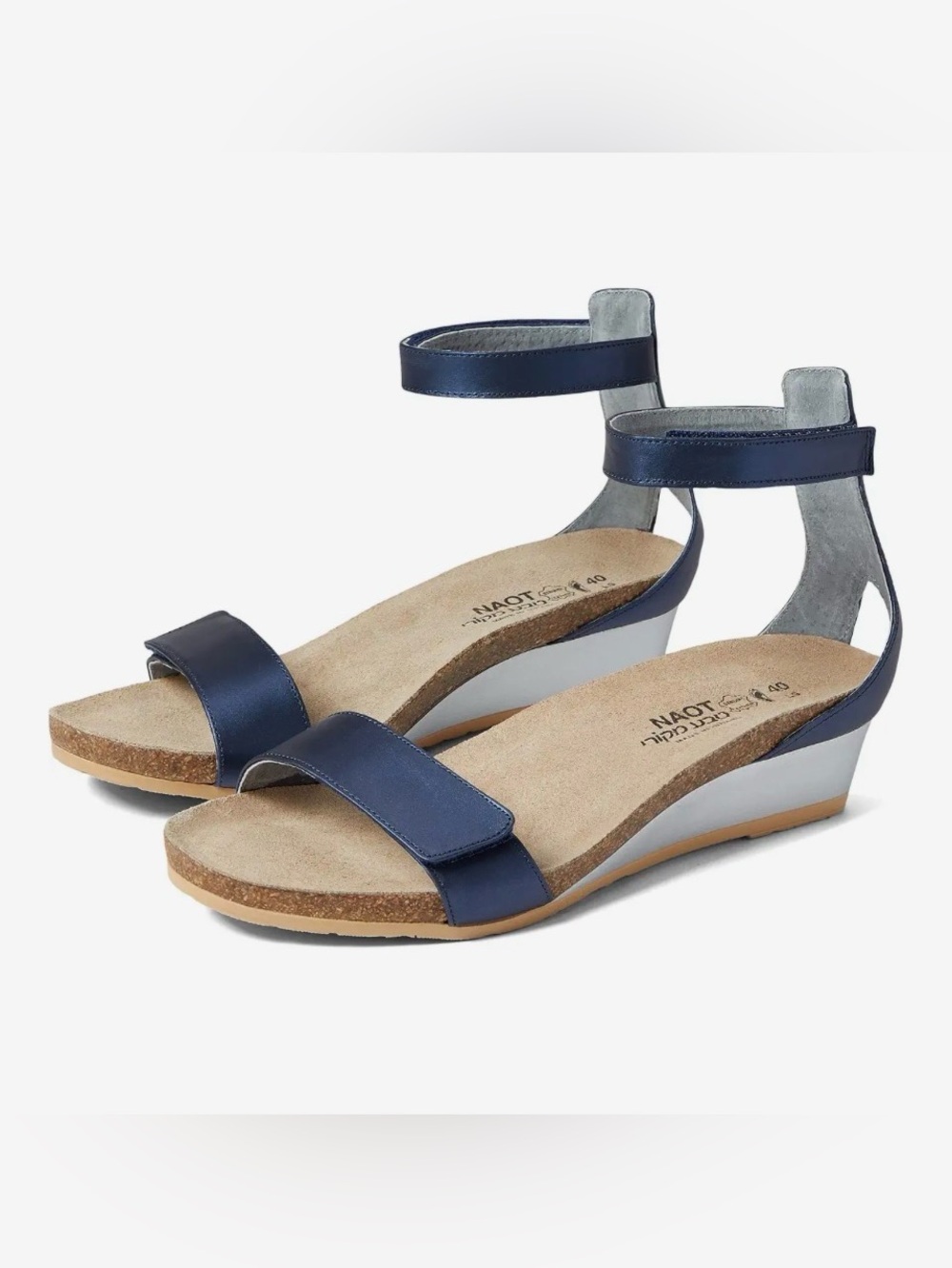 Naot Women's Mermaid Sandals Navy Dual-Strap Wedge Shoes Size 37